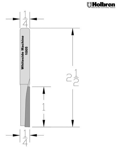 Whiteside 1005 Straight Router Bit 1/4" Cutting Diameter 1" Cut Length 1/4" Shank 1 Flute
