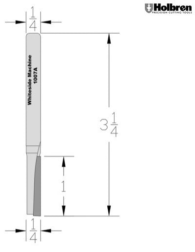 Whiteside 1007 Straight Router Bit 1/4" Cutting Diameter 1" Cut Length 1/4" Shank 1 Flute