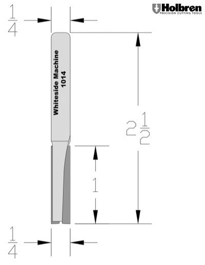 Whiteside 1014 Straight Router Bit 1/4" Cutting Diameter 1" Cut Length 1/4" Shank 2 Flute