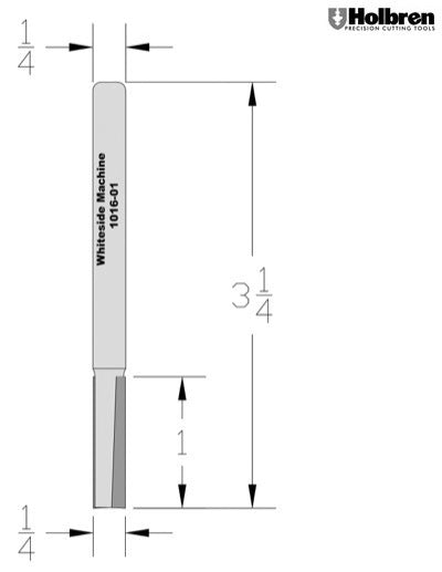 Whiteside 1016-01 Straight Router Bit 1/4" Cutting Diameter 1" Cut Length 1/4" Shank 2 Flute