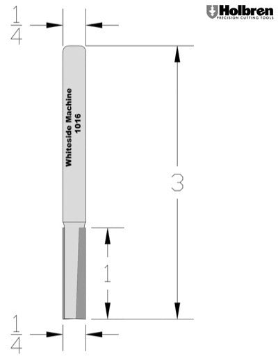 Whiteside 1016 Straight Router Bit 1/4" Cutting Diameter 1" Cut Length 1/4" Shank 2 Flute