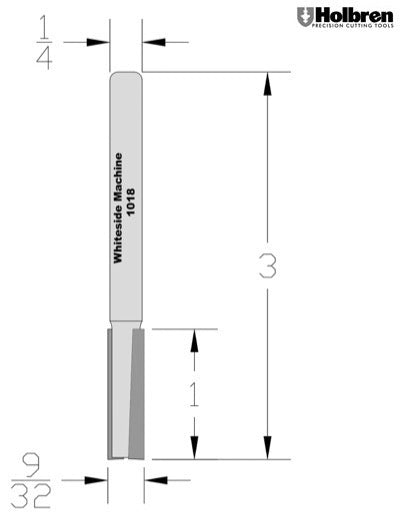 Whiteside 1018 Straight Router Bit 9/32" Cutting Diameter 1" Cut Length 1/4" Shank 2 Flute