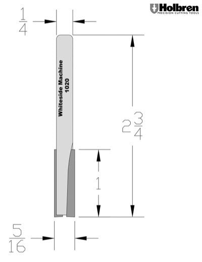 Whiteside 1020 Straight Router Bit 5/16" Cutting Diameter 1" Cut Length 1/4" Shank 2 Flute
