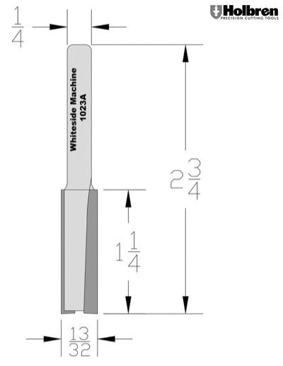 Whiteside 1023A Straight Router Bit 13/32" " Cutting Diameter 1" Cut Length 1/4" Shank 2 Flute