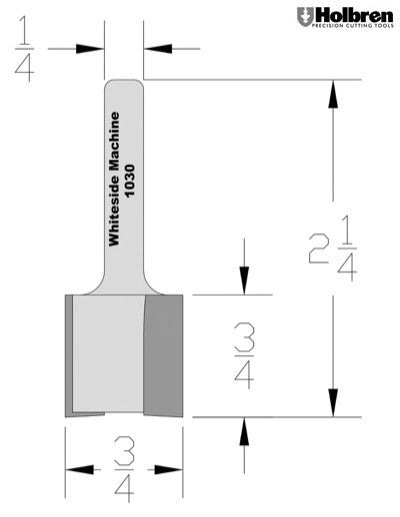 Whiteside 1030 Straight Router Bit 3/4" Cutting Diameter 3/4" Cut Length 1/4" Shank 2 Flute