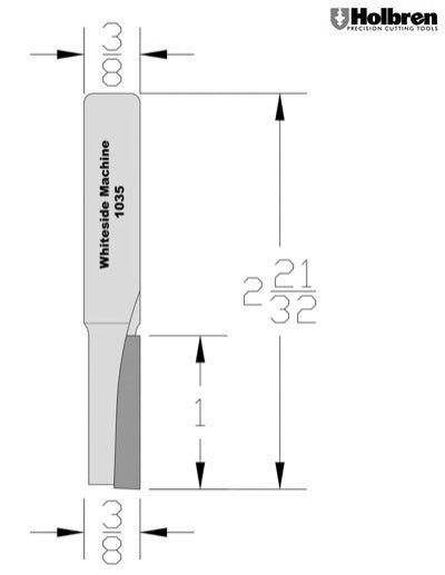 Whiteside 1035 Straight Router Bit 3/8" Cutting Diameter 1" Cut Length 3/8" Shank 1 Flute