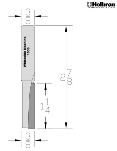 Whiteside 1036 Straight Router Bit 3/8" Cutting Diameter 1-1/4" Cut Length 3/8" Shank 1 Flute