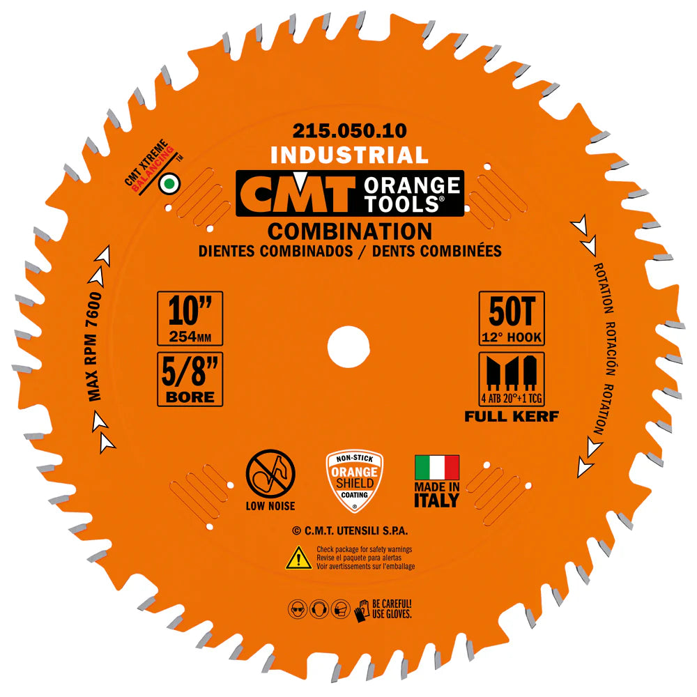 CMT 10" 50T Combination Saw Blade 5/8"Bore Industrial Teflon Coated