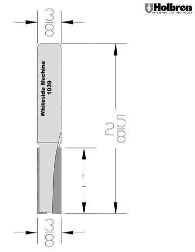 Whiteside 1039 Straight Router Bit 3/8" Cutting Diameter 1" Cut Length 3/8" Shank 2 Flute