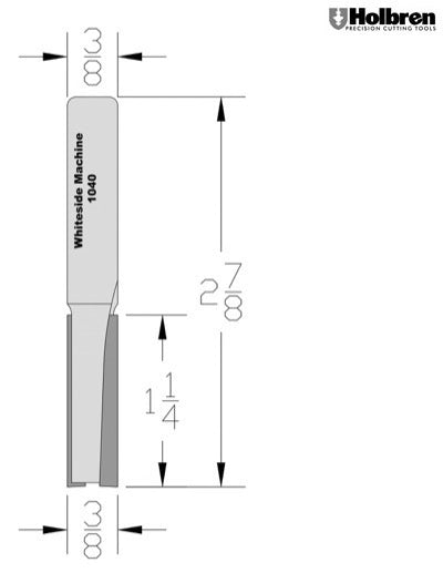 Whiteside 1040 Straight Router Bit 3/8" Cutting Diameter 1-1/4" Cut Length 3/8" Shank 2 Flute