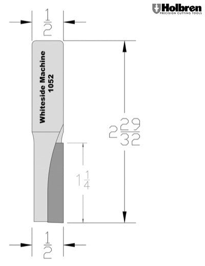 Whiteside 1052 Straight Router Bit 1/2" Cutting Diameter 1-1/4" Cut Length 1/2" Shank 1 Flute