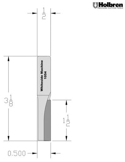 Whiteside 1054 Straight Router Bit 1/2" Cutting Diameter 1-1/2" Cut Length 1/2" Shank 1 Flute