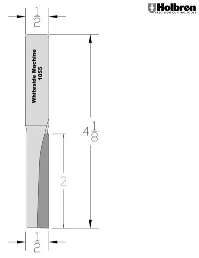 Whiteside 1055 Straight Router Bit 1/2" Cutting Diameter 2" Cut Length 1/2" Shank 1 Flute