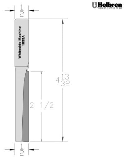 Whiteside 1055A Straight Router Bit 1/2" Cutting Diameter 2-1/2" Cut Length 1/2" Shank 1 Flute