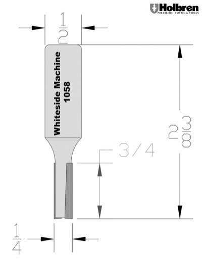 Whiteside 1058 Straight Router Bit 1/4" Cutting Diameter 3/4" Cut Length 1/2" Shank 2 Flute
