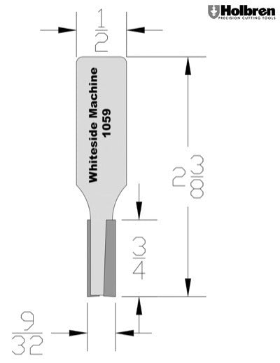 Whiteside 1059 Straight Router Bit 9/32" Cutting Diameter 3/4" Cut Length 1/2" Shank 2 Flute