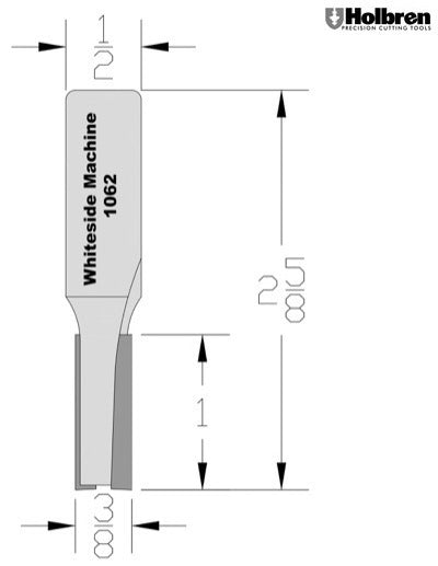 Whiteside 1062 Straight Router Bit 3/8" Cutting Diameter 1" Cut Length 1/2" Shank 2 Flute