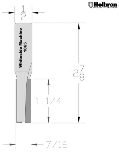 Whiteside 1065 Straight Router Bit 7/16" Cutting Diameter 1-1/4" Cut Length 1/2" Shank 2 Flute