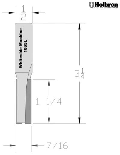 Whiteside 1065L Straight Router Bit 7/16" Cutting Diameter 1-1/4" Cut Length 1/2" Shank 2 Flute Leigh #150