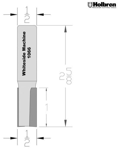 Whiteside 1066 Straight Router Bit 1/2" Cutting Diameter 1" Cut Length 1/2" Shank 2 Flute