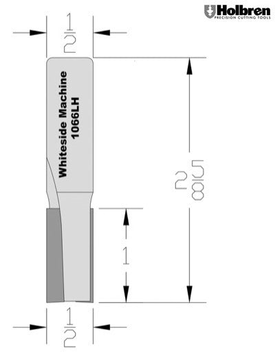 Whiteside 1066LH Left Hand Straight Router Bit 1/2" Cutting Diameter 1" Cut Length 1/2" Shank 2 Flute