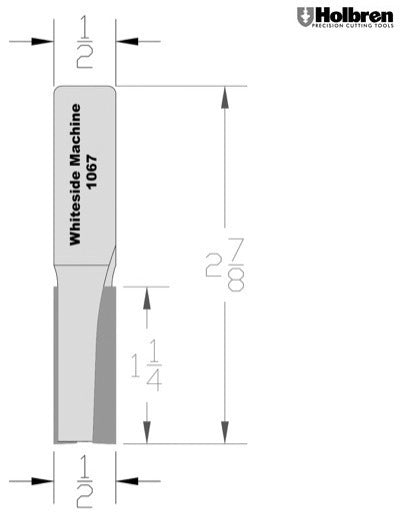 Whiteside 1067 Straight Router Bit 2 Flute 1/2" Cutting Diameter 1-1/4" Cut Length 1/2" Shank