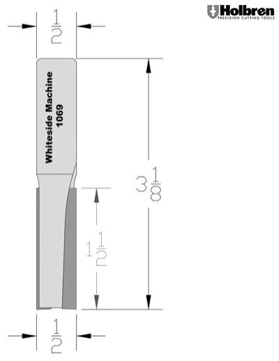 Whiteside 1069 Straight Router Bit 1/2" Cutting Diameter 1-1/2" Cut Length 1/2" Shank 2 Flute