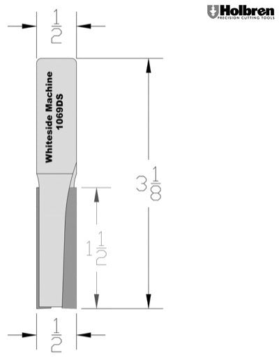 Whiteside 1069DS Down Shear Straight Router Bit 1/2" Cutting Diameter 1-1/2" Cut Length 1/2" Shank 2 Flute