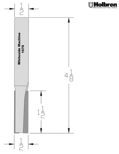Whiteside 1070 Straight Router Bit 1/2" Cutting Diameter 1-1/2" Cut Length 1/2" Shank 2 Flute