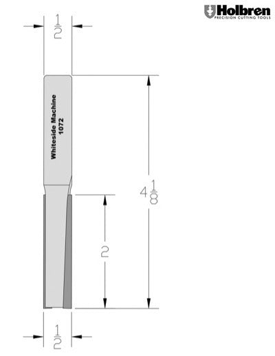 Whiteside 1072 Straight Router Bit 1/2" Diameter 2" Cut Length 1/2" Shank 2 Flute