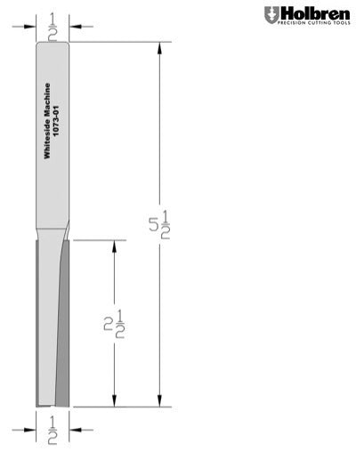 Whiteside 1073-01 Straight Router Bit 1/2" Cutting Diameter 2-1/2" Cut Length 1/2" Shank 2 Flute