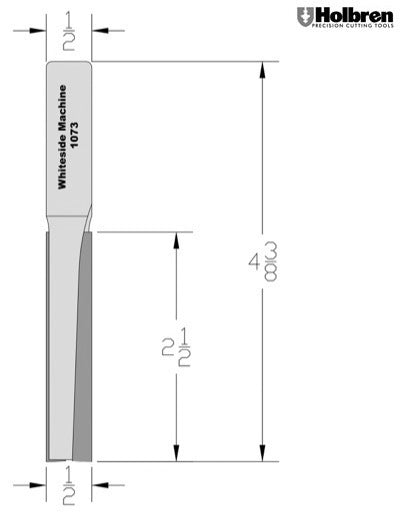 Whiteside 1073 Straight Router Bit 1/2" Cutting Diameter 2-1/2" Cut Length 1/2" Shank 2 Flute