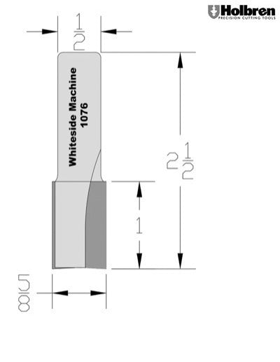 Whiteside 1076 Straight Router Bit 5/8" Cutting Diameter 1" Cut Length 1/2" Shank 2 Flute