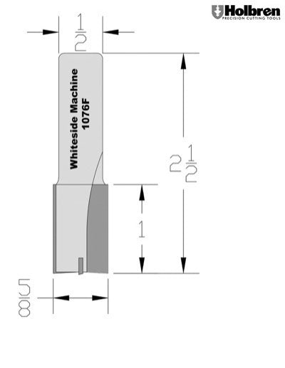 Whiteside 1076F Straight Router Bit 5/8" Cutting Diameter 1" Cut Length 1/2" Shank 2 Flute Carbide Boring Tip