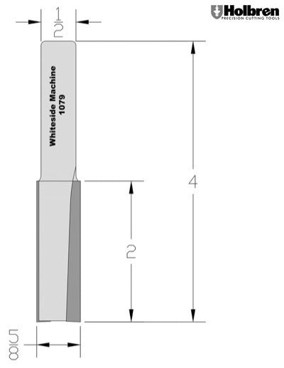 Whiteside 1079 Straight Router Bit 5/8" Cutting Diameter 2" Cut Length 1/2" Shank 2 Flute