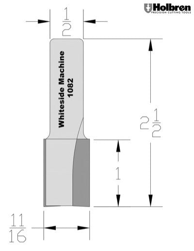Whiteside 1082 Straight Router Bit 11/16" Cutting Diameter 1" Cut Length 1/2" Shank 2 Flute