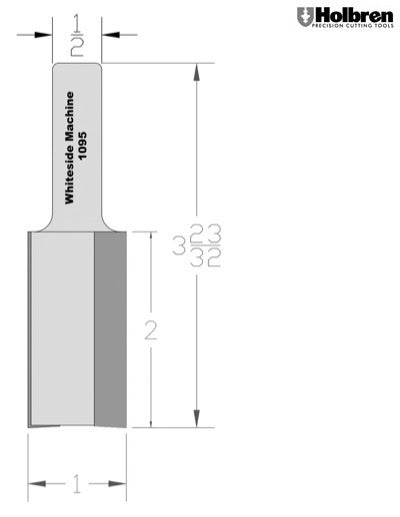 Whiteside 1095 Straight Router Bit 1" Cutting Diameter 2" Cut Length 1/2" Shank 2 Flute