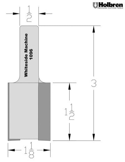 Whiteside 1096 Straight Router Bit 1-1/8" Cutting Diameter 1-1/2" Cut Length 1/2" Shank 2 Flute