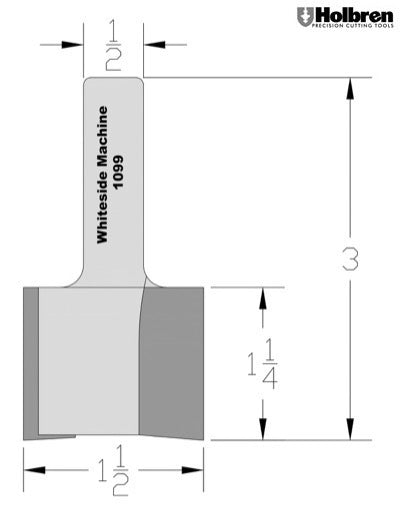 Whiteside 1099 Straight Router Bit 1-1/2" Cutting Diameter 1-1/4" Cut Length 1/2" Shank 2 Flute