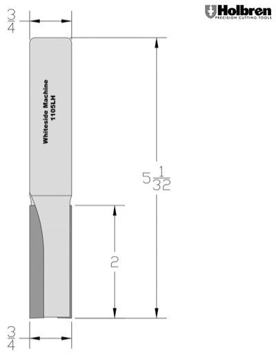 Whiteside 1105LH Left Hand Straight Router Bit 3/4" Cutting Diameter 2" Cut Length 3/4" Shank 2 Flute