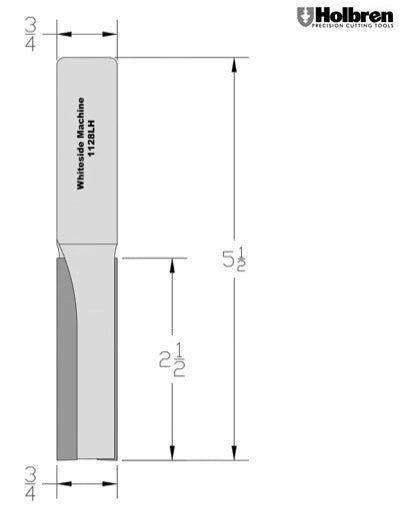 Whiteside 1128LH Left Hand Straight Router Bit 3/4" Cutting Diameter 2-1/2" Cut Length 3/4" Shank 2 Flute