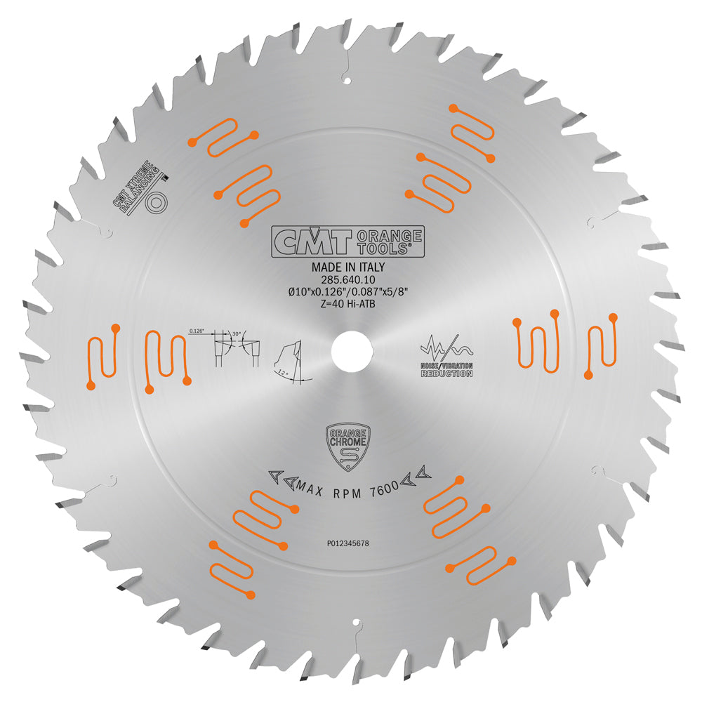 CMT Chrome General Purpose Saw Blade 40T Hi-ATB 10" 5/8" Arbor