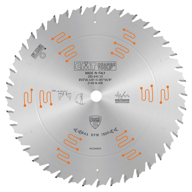 CMT Chrome General Purpose Saw Blade 40T Hi-ATB 10" 5/8" Arbor
