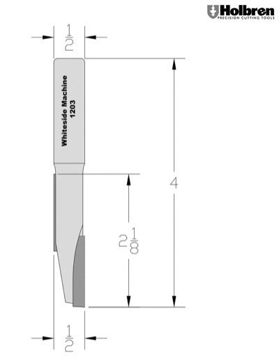 Whiteside 1203 Staggertooth Straight Router Bit 1/2" Cutting Diameter 2-1/8" Cut Length 1/2" Shank 2 Flute