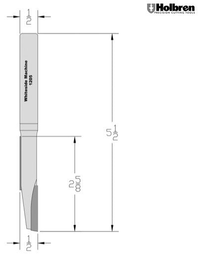 Whiteside 1205 Staggertooth Straight Router Bit 1/2" Cutting Diameter 2-5/8" Cut Length 1/2" Shank 2 Flute