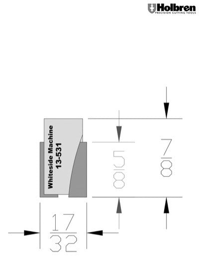 Whiteside 13-531 Screw Type Helix Mortise Cutter 17/32" Cutting Diameter 5/8" Cut Length 2 Flute