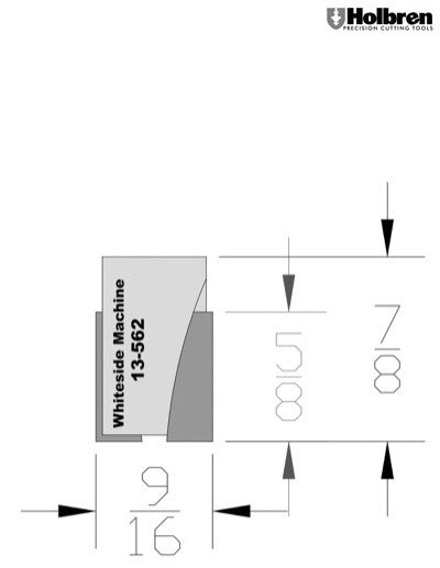Whiteside 13-562 Screw Type Helix Mortise Cutter 9/16" Cutting Diameter 5/8" Cut Length 2 Flute