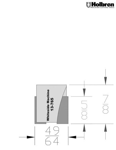 Whiteside 13-765 Screw Type Helix Mortise Cutter 49/64" Cutting Diameter 5/8" Cut Length 2 Flute