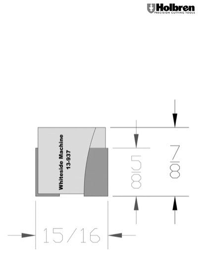 Whiteside 13-937 Screw Type Helix Mortise Cutter 15/16" Cutting Diameter 5/8" Cut Length 2 Flute