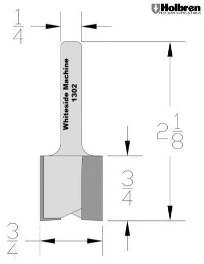 Whiteside 1302 Mortise Router Bit 3/4" Cutting Diameter 3/4" Cut Length 1/4" Shank 2 Flute